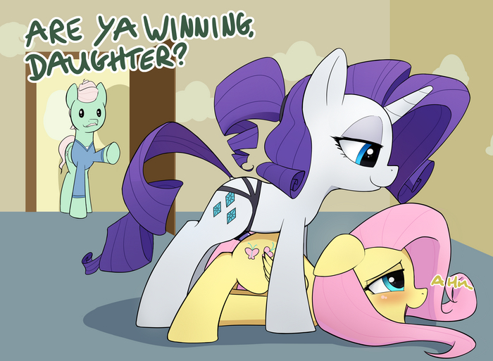 Are you winning there, daughter? - NSFW, My little pony, PonyArt, MLP Explicit, Rarity, Fluttershy, MLP Lesbian