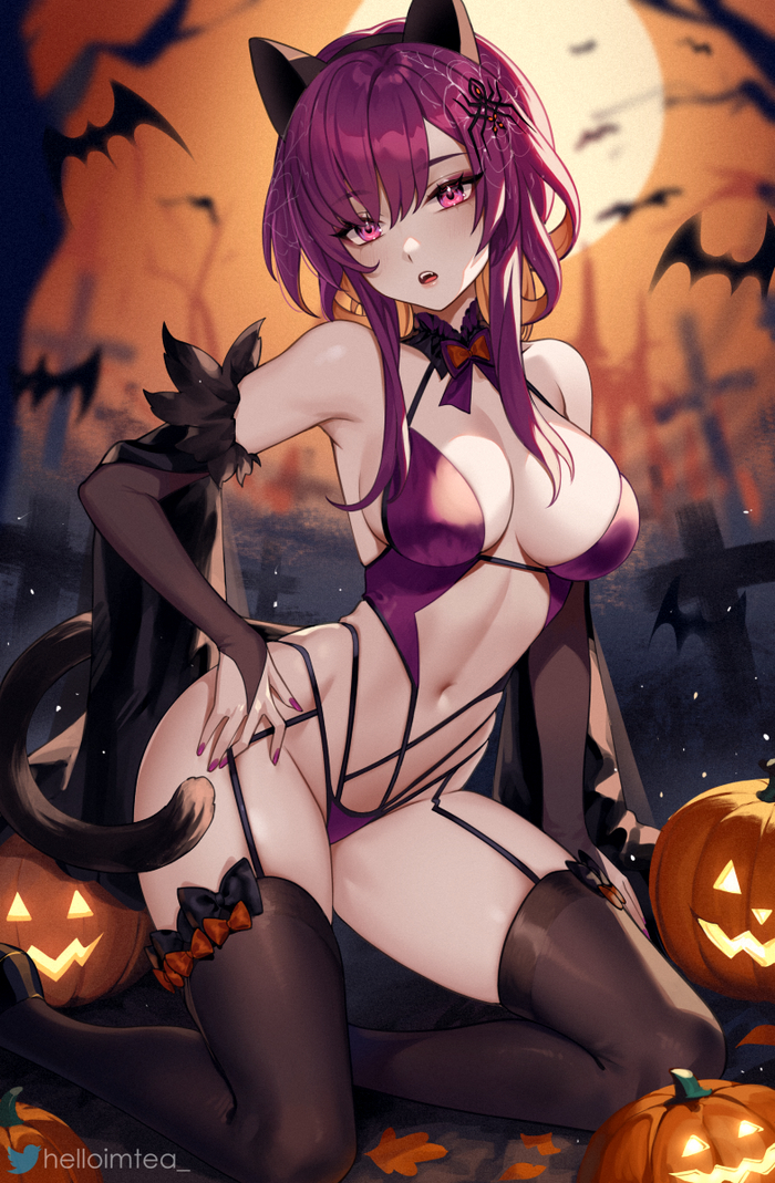 Kafka - NSFW, Anime art, Anime, Girls, Stockings, Honkai: Star Rail, Halloween, Kafka (Honkai: Star Rail)