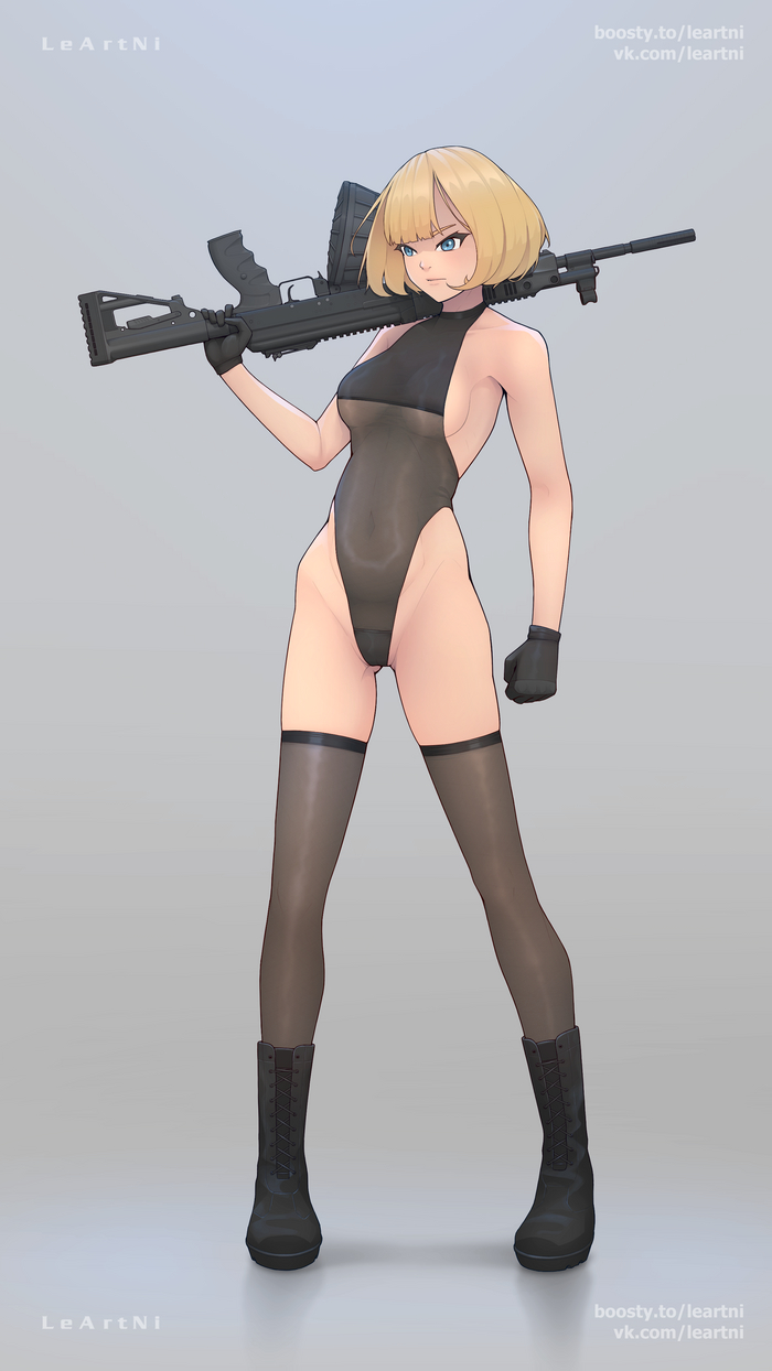 Chan with PKK - NSFW, My, Anime art, Anime, Drawing, Girls, Video, Soundless, Vertical video, Longpost, Kalashnikov machine gun