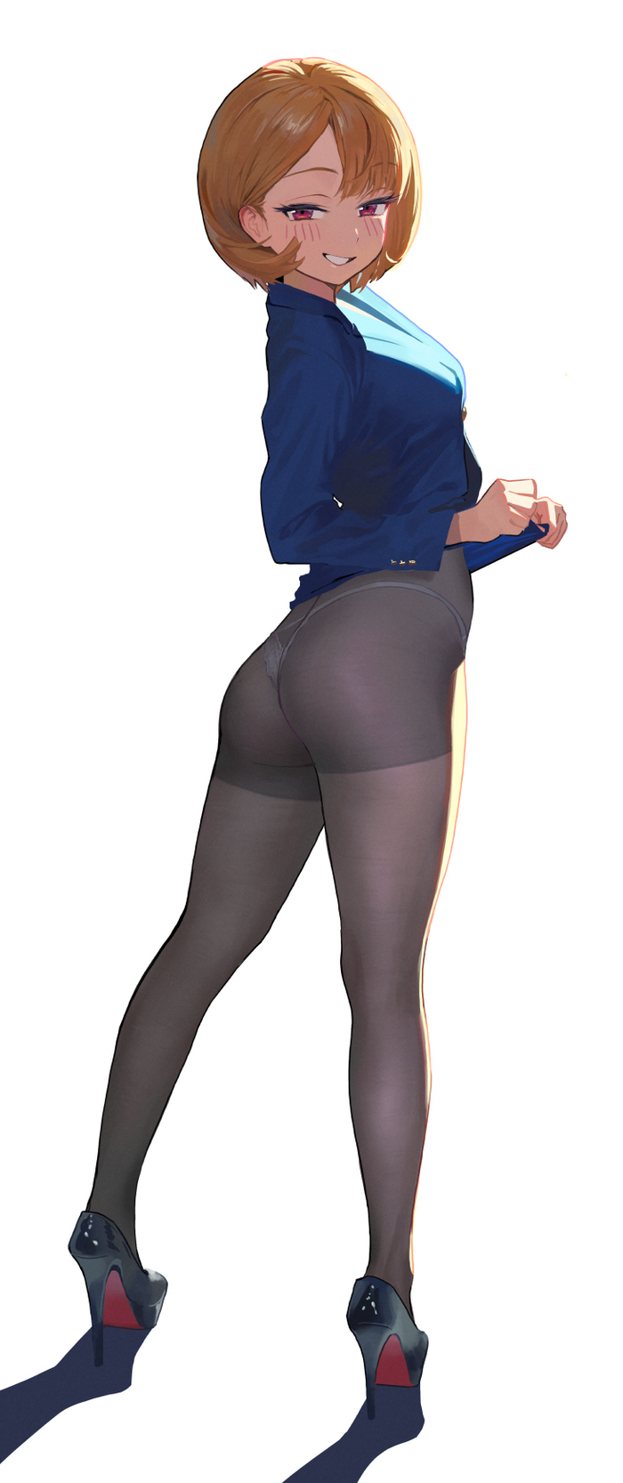Are you enjoying the view? - NSFW, Anime, Anime art, Some1else45, Tights, Booty, High heels, Office workers, Longpost, Pantsu, Original character