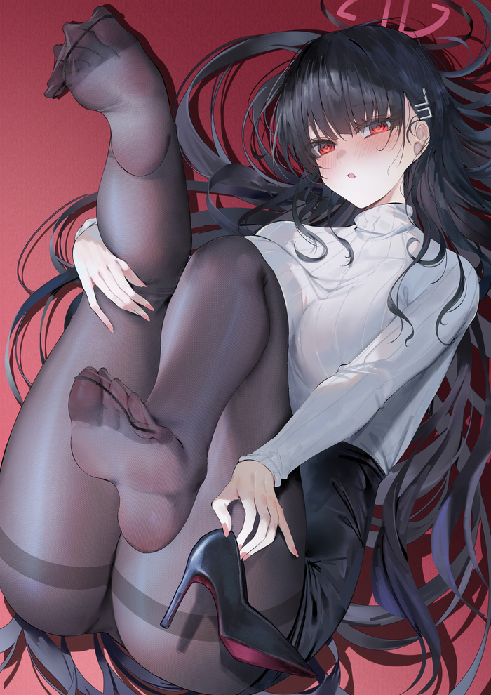 Rio's Legs - NSFW, Anime, Anime art, Art, Blue archive, Tsukatsuki Rio, Foot fetish, Erotic, Hand-drawn erotica, Tights