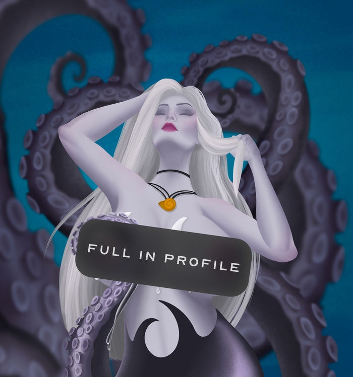 #5 Ursula [The Little Mermaid] - NSFW, My, Art, Boobs, Erotic, Ursula, Tentacles, the little Mermaid, Long hair, White hair, Tentacles