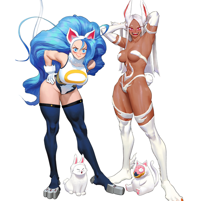 Changed costumes - NSFW, Anime art, Anime, Boku no hero academia, Miruko, Felicia, Animal ears, Twitter (link), Darkstalkers