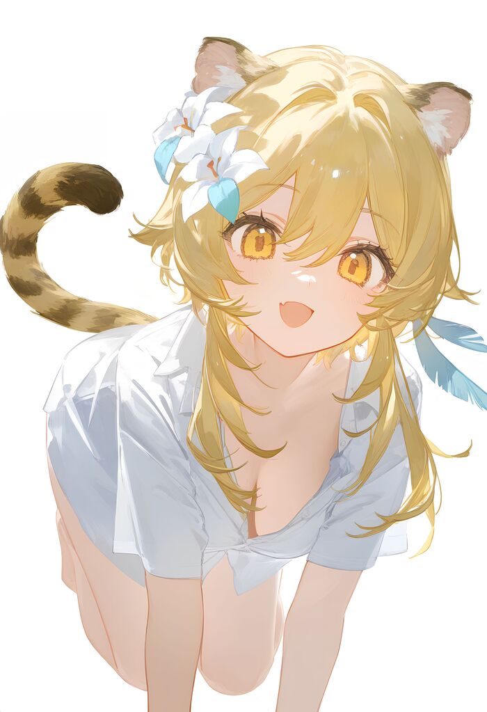 Tigress Lumin - NSFW, Anime art, Anime, Lumine (Genshin Impact), Animal ears, Neural network art, Longpost, Genshin impact