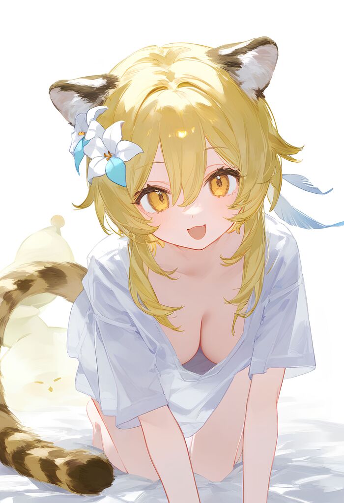 Tigress Lumin - NSFW, Anime art, Anime, Lumine (Genshin Impact), Animal ears, Neural network art, Longpost, Genshin impact