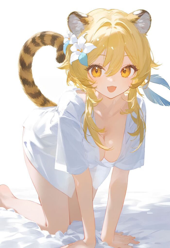 Tigress Lumin - NSFW, Anime art, Anime, Lumine (Genshin Impact), Animal ears, Neural network art, Longpost, Genshin impact