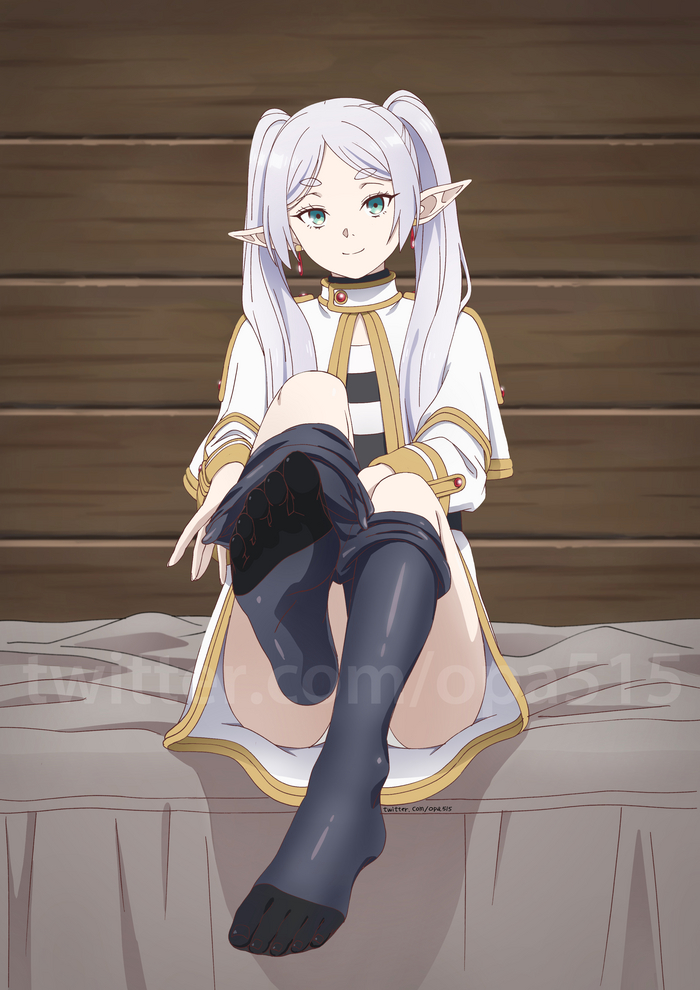 Zdarova, people of high culture - NSFW, Anime, Anime art, Sousou no Frieren, Frieren, Elves, Foot fetish, Pantsu, Tights