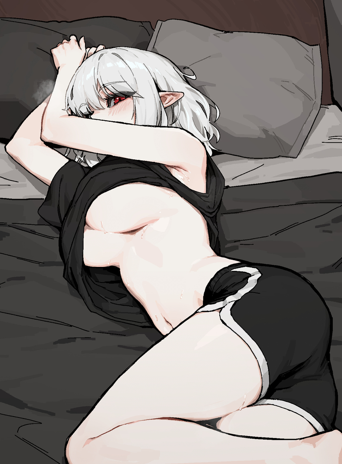 In the bed - NSFW, Gogalking, Art, Anime, Anime art, Original character, Vampires, Twitter (link), Hand-drawn erotica
