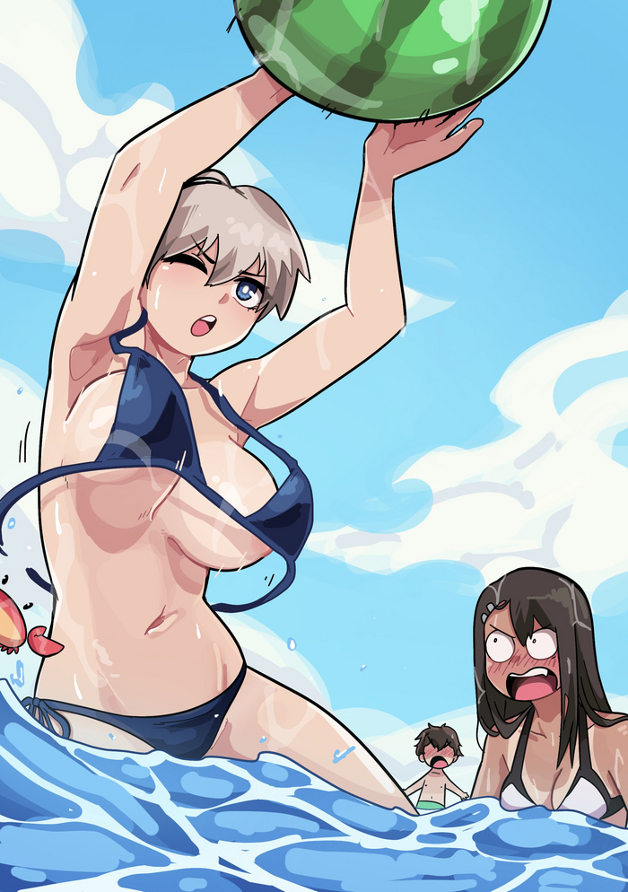 Continuation of the post Watermelons - NSFW, Anime art, Anime, Ijiranaide Nagatoro-san, Uzaki-Chan wa asobitai!, Uzaki Hana, Swimsuit, Reply to post, Longpost, Hayase nagatoro