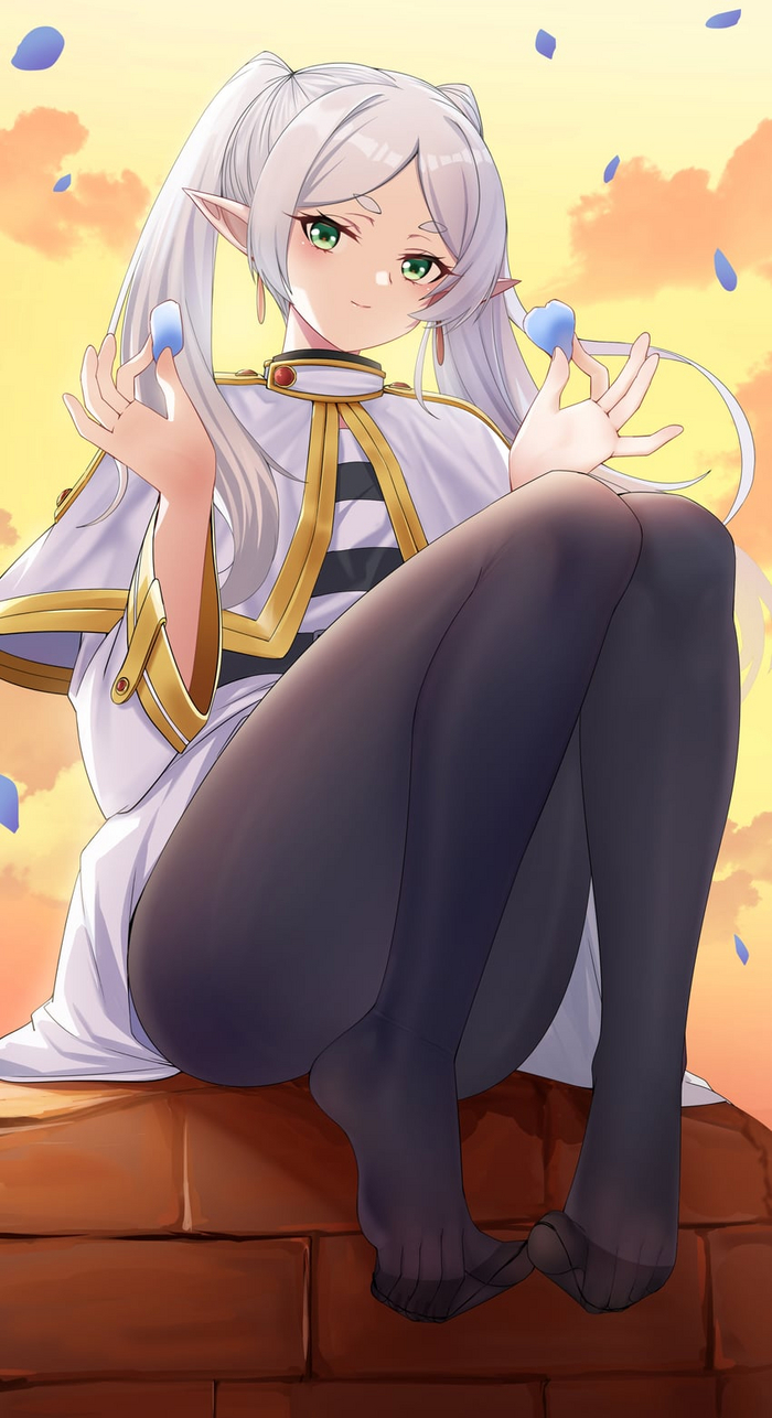 Zdarova, people of high culture - NSFW, Anime, Anime art, Sousou no Frieren, Frieren, Tights, Foot fetish, Elves