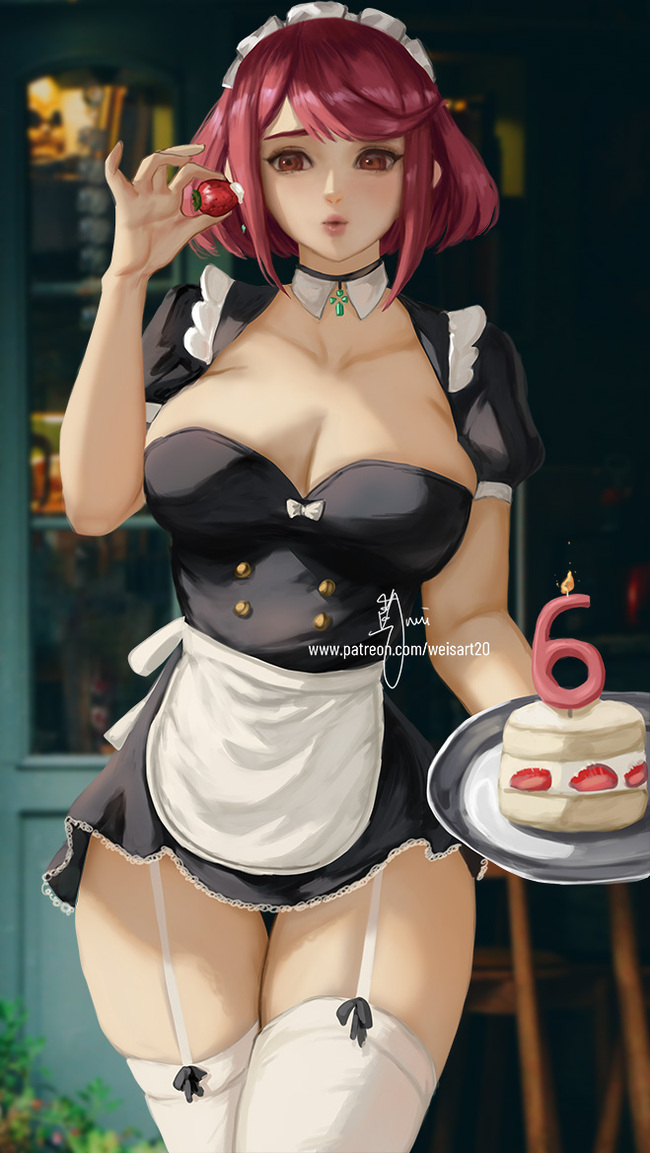 Sweety maid Pyra - NSFW, Anime Art, Аниме, Арт, Xenoblade, Weisart20, Сиськи, Горничная, Панцу, Pyra, Рисованная эротика, Эротика, Длиннопост, Xenoblade 2