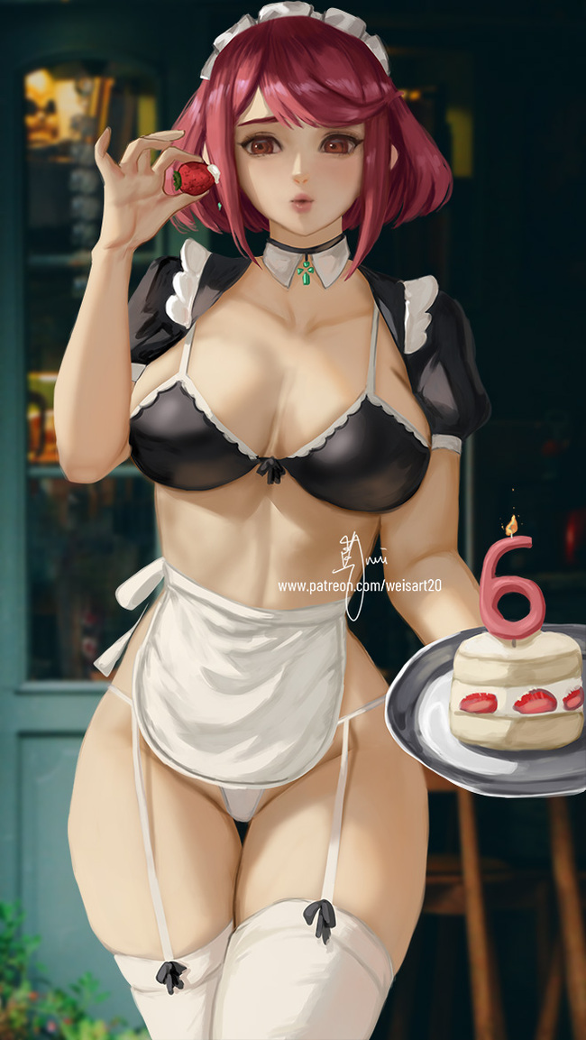 Sweety maid Pyra - NSFW, Anime Art, Аниме, Арт, Xenoblade, Weisart20, Сиськи, Горничная, Панцу, Pyra, Рисованная эротика, Эротика, Длиннопост, Xenoblade 2