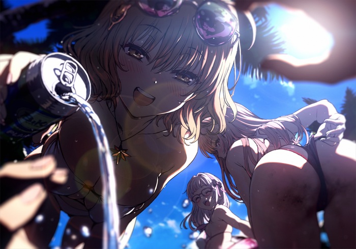 Life-giving moisture... - NSFW, Anime, Anime art, Art, Anis, Rapi, Neon (Nikke), Swimsuit, Booty, Games, Hand-drawn erotica, Erotic, Goddess of victory: nikke