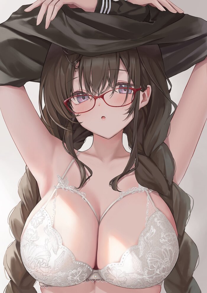 Continuation of the post Cutie with glasses - NSFW, Art, Anime, Anime art, Erotic, Original character, Megane, Swimsuit, Underwear, Reply to post, Longpost, Hand-drawn erotica, Glasses, Huziko32