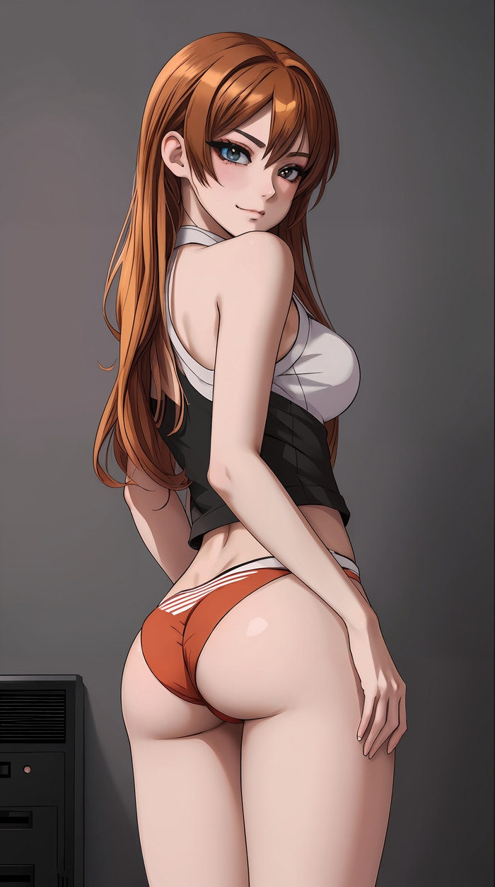 Good morning - NSFW, My, Anime, Anime art, Neural network art, Stable diffusion, Art, Phone wallpaper, Girls, Redheads, Pantsu, Booty