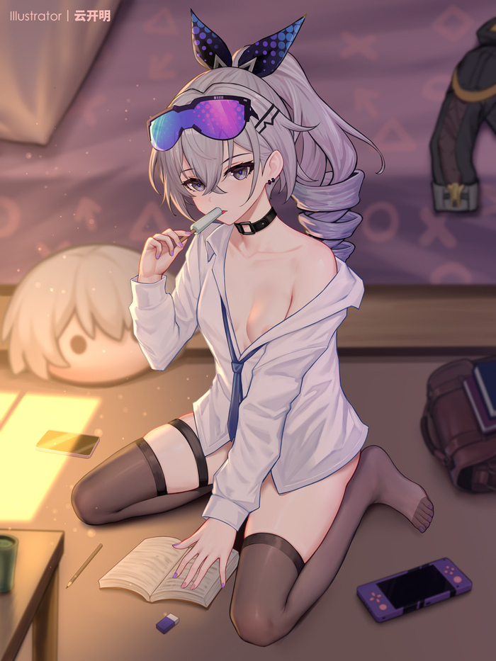 Волчок - NSFW, Аниме, Anime Art, Honkai: Star Rail, Бедра, Сиськи, Чулки, Silver Wolf (Honkai: Star Rail), Длиннопост