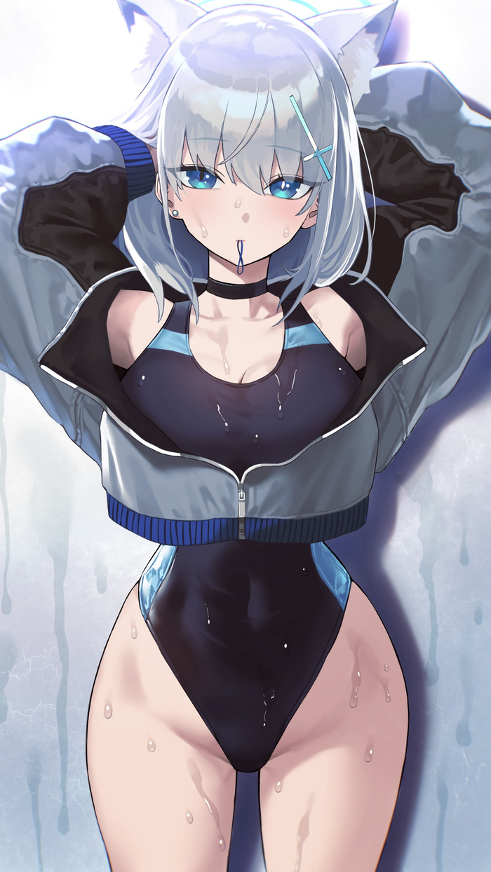 Sunaookami Shiroko - NSFW, Anime, Anime art, Art, Girls, Games, Sunaookami shiroko, Blue archive, Animal ears, Swimsuit, Hand-drawn erotica