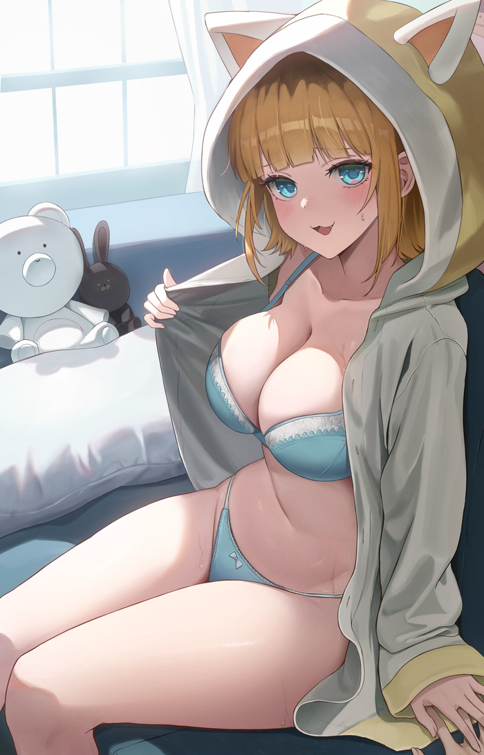 Кошечка Мем-Чо - NSFW, Аниме, Anime Art, Арт, Oshi no Ko, Неко, Нижнее белье, Сиськи, Панцу, Эротика, Рисованная эротика, Mem-cho