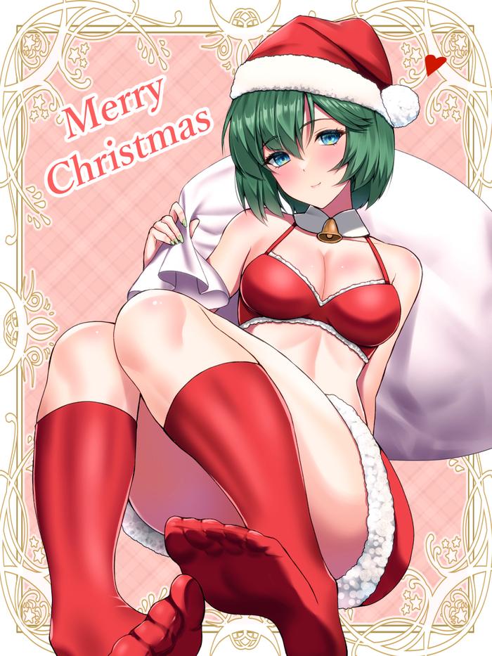 Merry Christmas! - NSFW, Touhou, Shiki eiki, Art, Anime, Anime art, Mattyakinako, Foot fetish, Santa Claus, Christmas, Erotic, Hand-drawn erotica