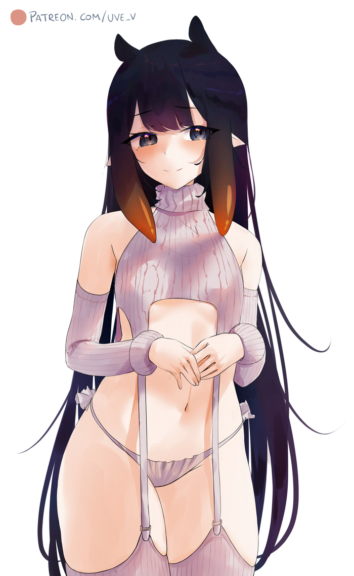 Ina in a sweater - NSFW, Anime art, Anime, Hololive, Virtual youtuber, Ninomae Inanis, Virgin killer sweater