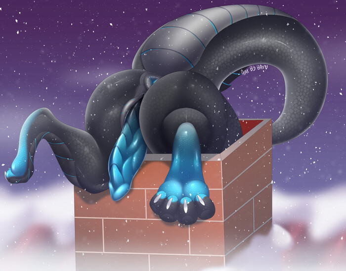 The incident with the fireplace... - NSFW, Art, The Dragon, Furotica, Furotica male, Penis, Digital drawing, Holidays, New Year, Christmas, Fireplace