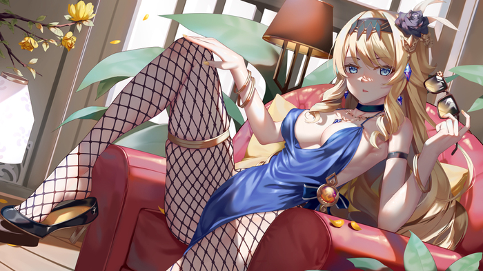 Navia - NSFW, Anime, Anime art, Pixiv, Genshin impact, Boobs, Navia (Genshin Impact), Hips, Underwear