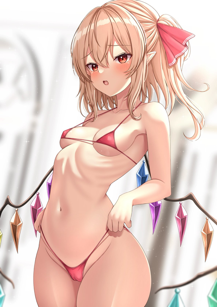 Flandre Scarlet - NSFW, Touhou, Flandre scarlet, Art, Anime art, Anime, Reijing etrn, Boobs, Swimsuit, Erotic, Hand-drawn erotica