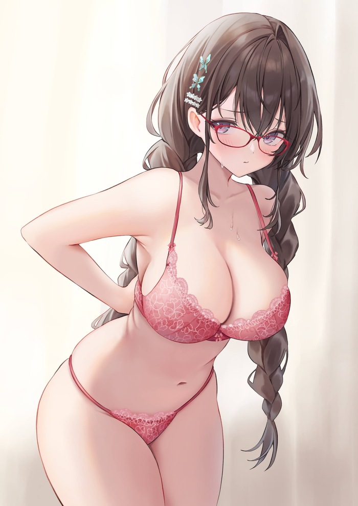 Continuation of the post Cutie with glasses - NSFW, Art, Anime, Anime art, Hand-drawn erotica, Erotic, Original character, Megane, Swimsuit, Underwear, Huziko32, Reply to post, Glasses