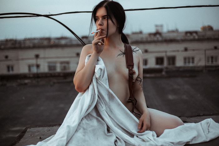 On the roof - NSFW, My, Erotic, Professional shooting, Girls, The photo, Girl with tattoo, Piercing, Telegram