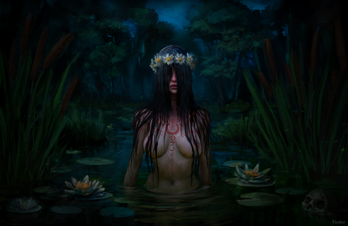 Mistress of the Pool - NSFW, Drawing, Mythology, Mermaid, Pond, Girls, Erotic, Hand-drawn erotica, Art