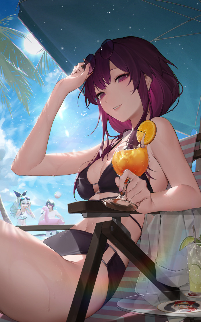 On vacation - NSFW, Honkai: Star Rail, Kafka (Honkai: Star Rail), Silver Wolf (Honkai: Star Rail), Anime, Anime art, Summer, Sea, Swimsuit