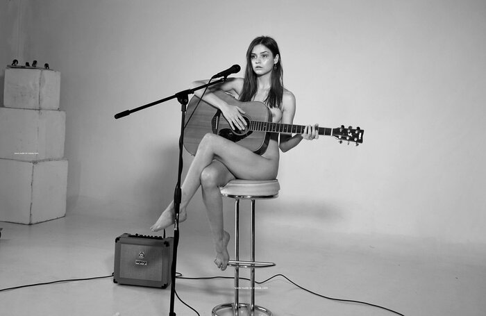 Minni Love - NSFW, Girls, Erotic, Boobs, Naked, Labia, Guitar, Black and white, Legs, Hips, Without underwear, Brown-haired woman, PHOTOSESSION, Sexuality, Longpost