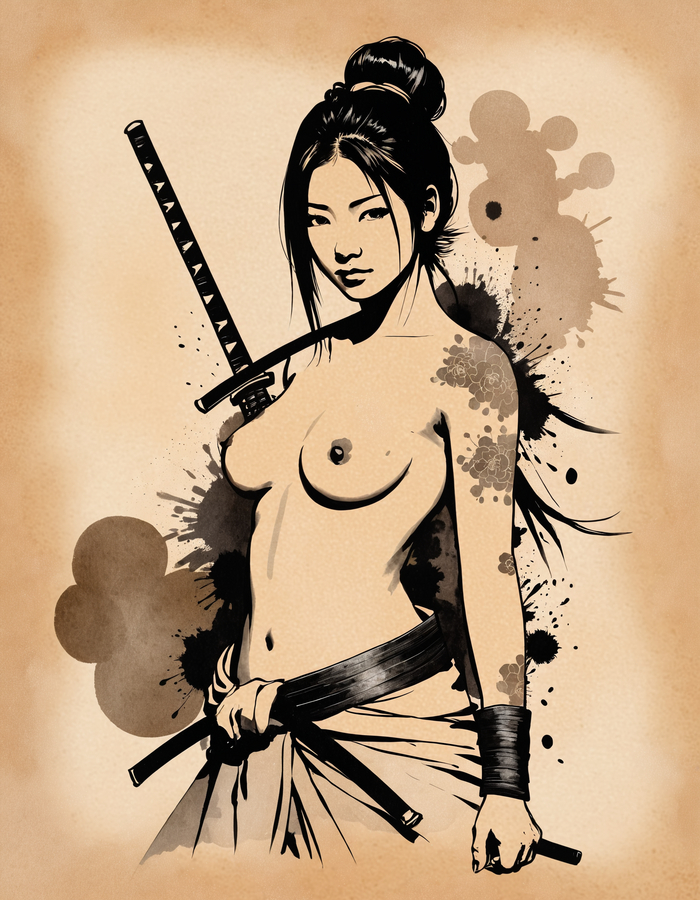 Daughter of a samurai - NSFW, My, Neural network art, Boobs, Erotic, Stable diffusion, Нейронные сети, Japan, Samurai