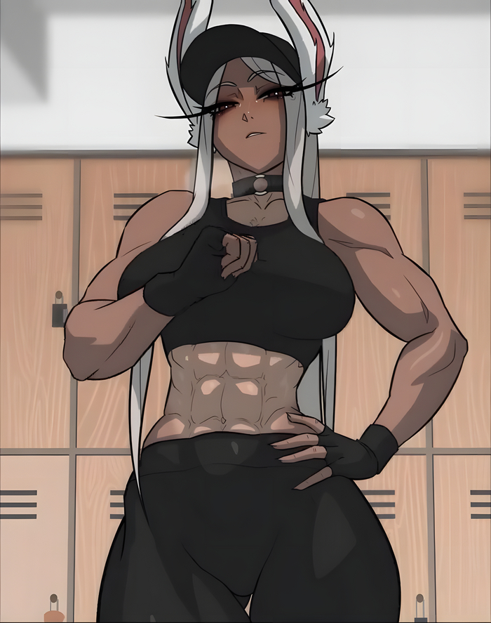 Miruko - NSFW, Аниме, Anime Art, Арт, Девушки, Miruko, Boku no Hero Academia, Рисованная эротика, Сиськи, Stopu42, Bunny Ears, Крепкая девушка, Muscleart, Гифка, Длиннопост, Twitter (ссылка)