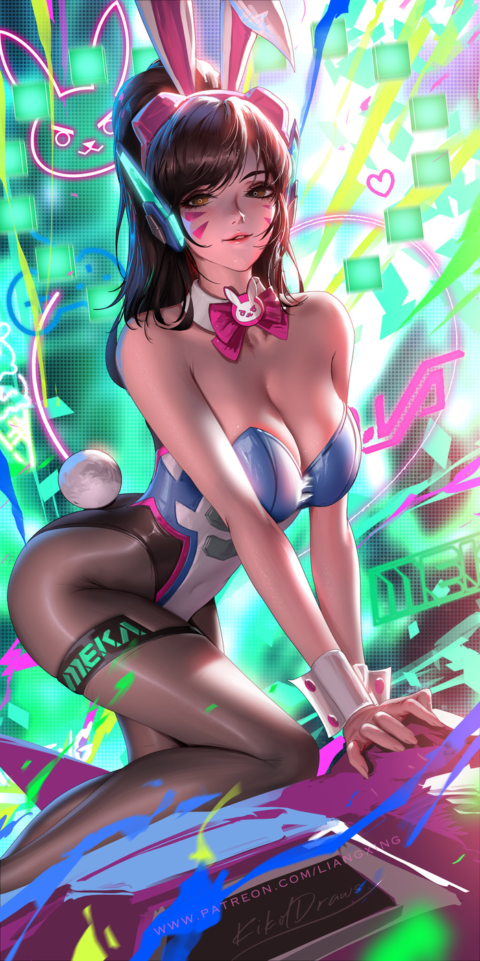 Dva - NSFW, Erotic, Boobs, Booty, Dva, Girls, Anime art, Hand-drawn erotica, Anime, Choker, Art, Overwatch, Blizzard, Liang xing, Bunnysuit, Tights