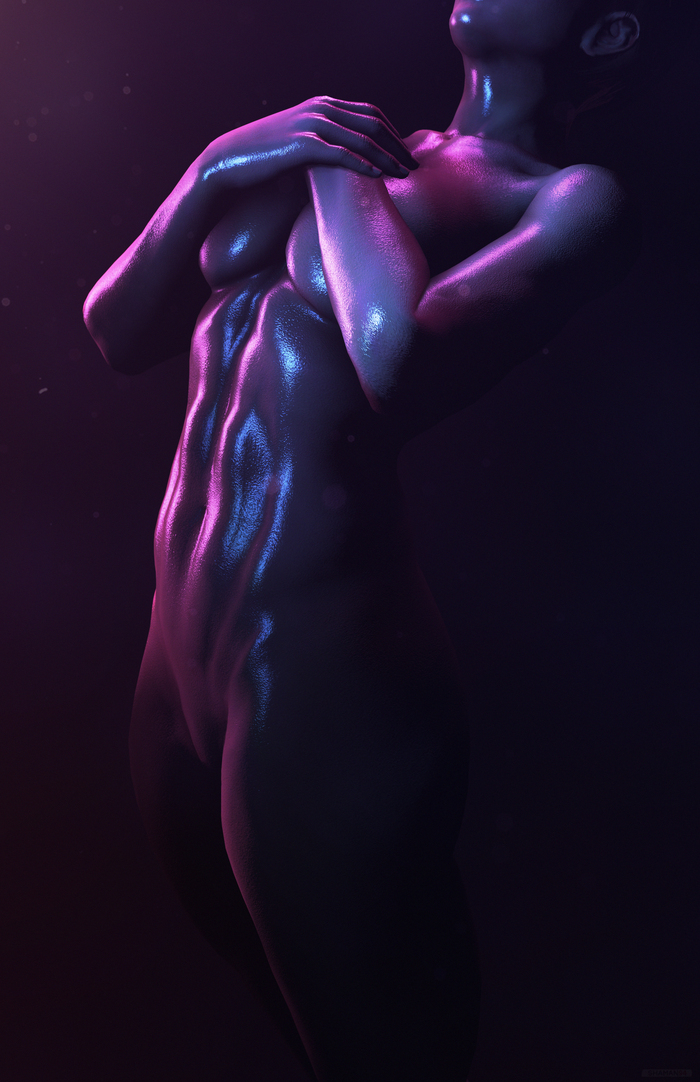 Liquid neon - NSFW, My, SFM, Art, Erotic, Naked, 3D