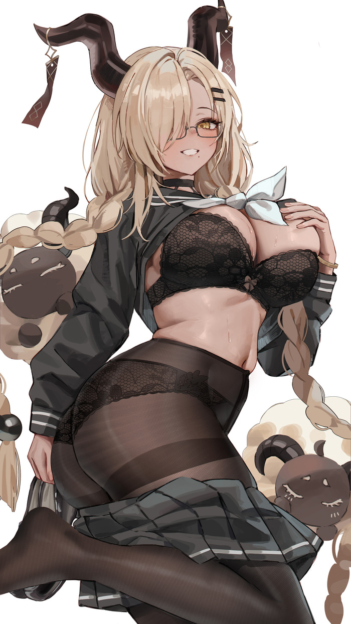 Owari - NSFW, Art, Anime, Anime art, Azur lane, Owari, Girl with Horns, Booty, Tights, Underwear, Pantsu, Choker, Erotic, Hand-drawn erotica, Longpost