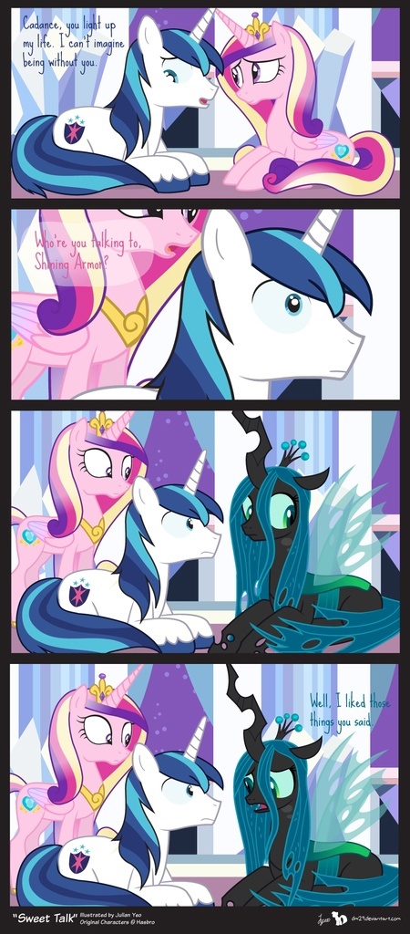 Let's pour Beetle Oil into the Ponyachy Flame! =) - NSFW, My, Characters (edit), Humor, My little pony, Queen chrysalis, Shining armor, Shipping, Cadence, Parents and children, Pony, Hybrid, Жуки, Young, Longpost
