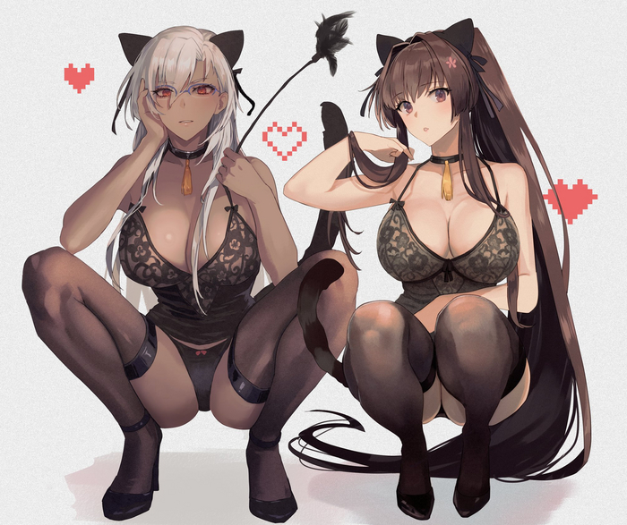 Musashi & Yamato - NSFW, Аниме, Anime Art, Арт, Девушки, Musashi, Yamato, Kantai Collection, Рисованная эротика, Сиськи, Игры, Чулки, Twitter (ссылка)