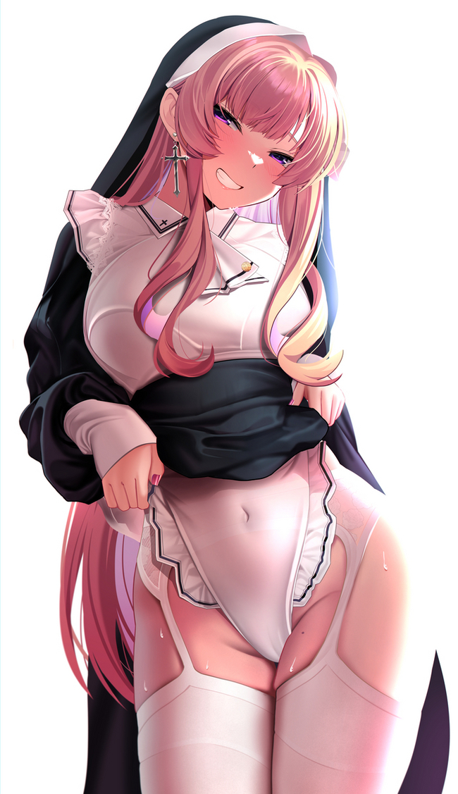 Shows why God created woman - NSFW, Anime, Anime art, Original character, Nun, Stockings, Cameltoe