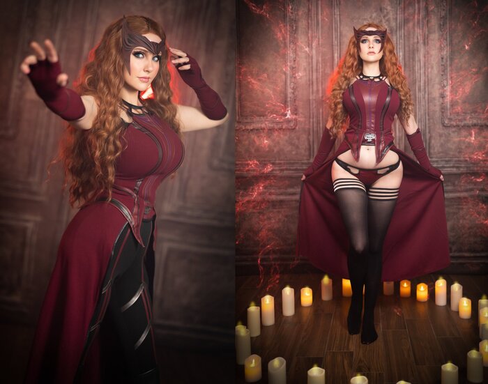 Angie Griffin - Scarlet Witch - NSFW, Эротика, Косплей, Marvel, Алая Ведьма, Angie Griffin, Девушки, Сиськи, Попа, Длиннопост, Чулки, Фотография