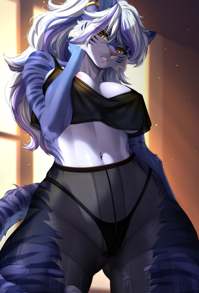 Spectacular tigress - NSFW, Furry, Anthro, Art, Furotica, Furry tiger, Anxiety-chan, Longpost