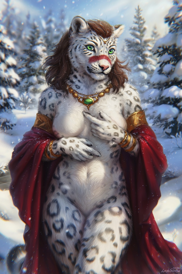 Winter beauty - NSFW, Furry, Anthro, Art, Furotica, Furry snow leopard, Lostgoose, Longpost