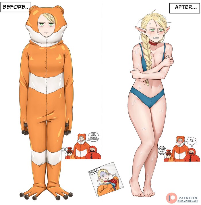 I didn't have time to dry the inside and all the clothes got dirty - NSFW, Art, Anime, Anime art, Hand-drawn erotica, Dungeon Meshi, Marcille Donato, Laios Thorden, Senshi (Dungeon Meshi), Chilchuck Tims, Elves