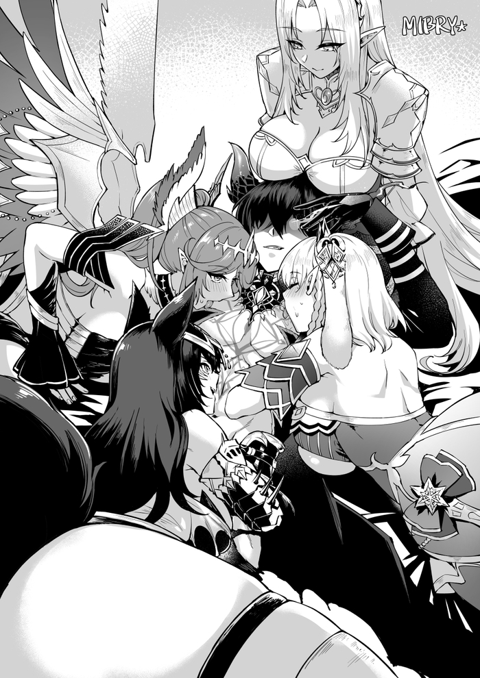 The Eminence in Shadow x Valkyrie Connect - NSFW, Anime art, Anime, Kage no Jitsuryokusha ni Naritakute, Delta (Shadow Garden), Alpha (Shadow Garden), Crossover, Elves, Animal ears, Valkyrie, Tail, Cid Kagenou