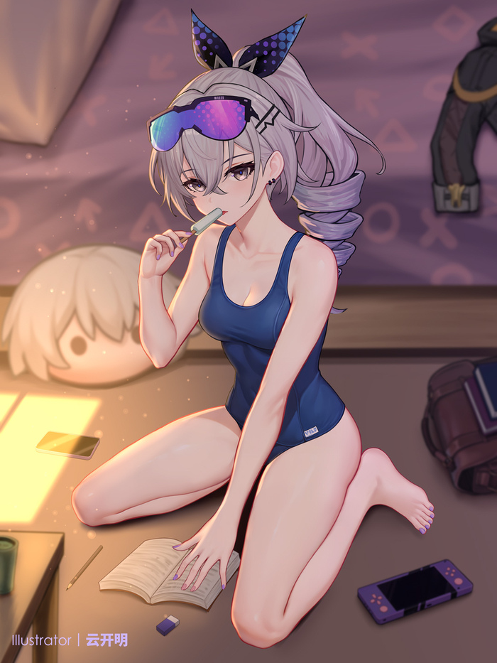 Silver Wolf - NSFW, Anime art, Anime, Girls, Art, Hand-drawn erotica, Honkai: Star Rail, Silver Wolf (Honkai: Star Rail), Swimsuit