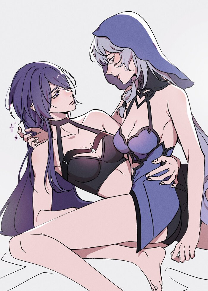 Black Swan & Acheron - NSFW, Anime Art, Аниме, Yuri, Honkai: Star Rail, Black Swan (Honkai: Star Rail), Acheron (Honkai: Star Rail), Нижнее белье, Подруга, Twitter (ссылка)