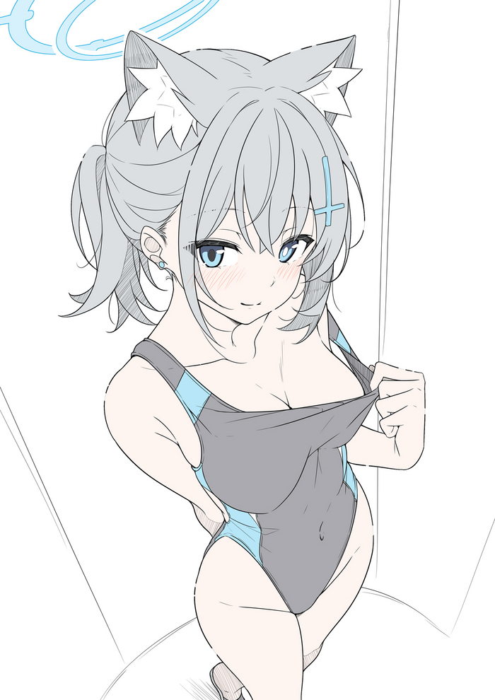 Sunaookami Shiroko - NSFW, Blue archive, Sunaookami shiroko, Art, Girls, Games, Anime art, Anime, Swimsuit, Animal ears, T1kosewad, Twitter (link)