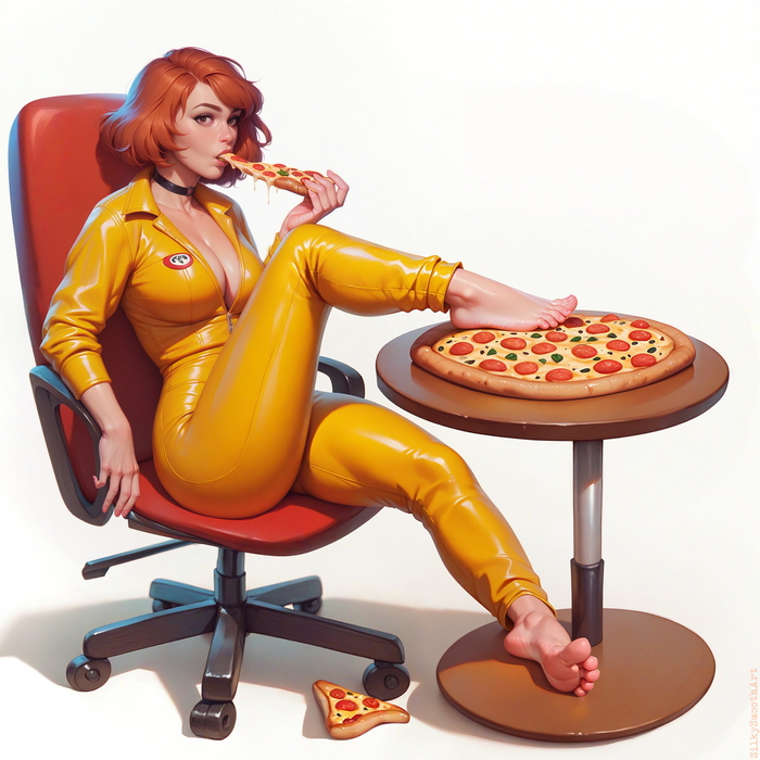 Do you want pizza? - NSFW, My, Neural network art, Art, Stable diffusion, Erotic, Нейронные сети, April O'Neill, Teenage Mutant Ninja Turtles, Foot fetish, Pizza