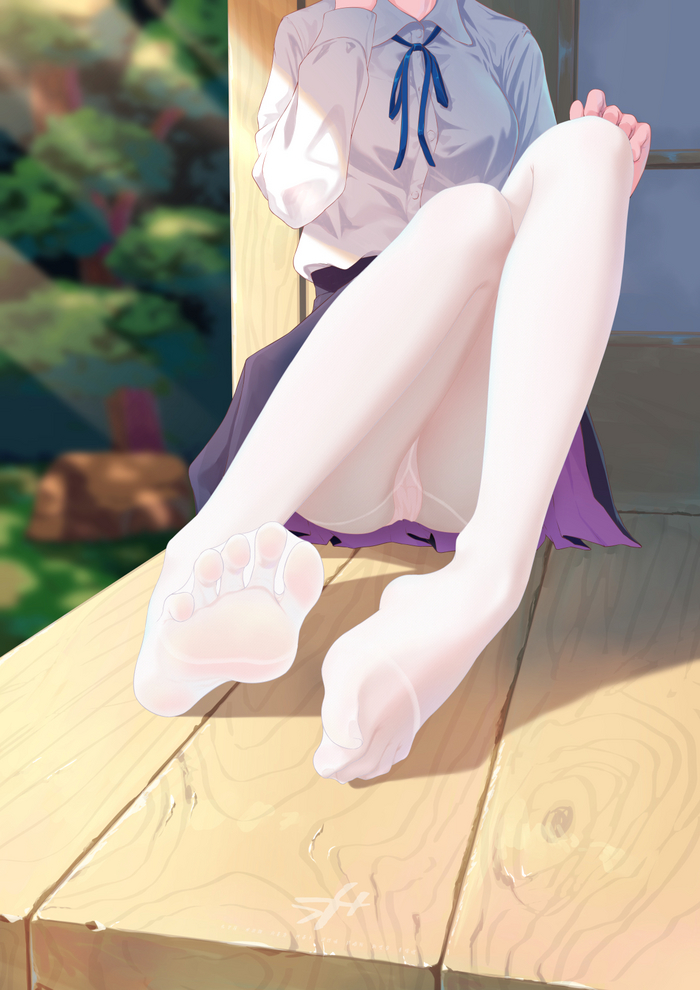 Hello, people of high culture - NSFW, Anime, Anime art, Original character, Pantsu, Tights, Foot fetish